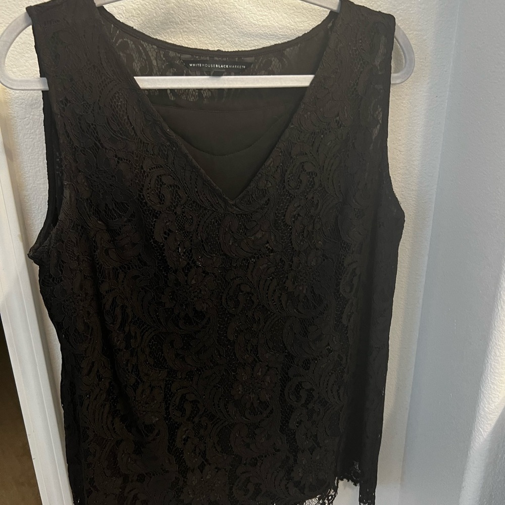 White House black lace blouse size L